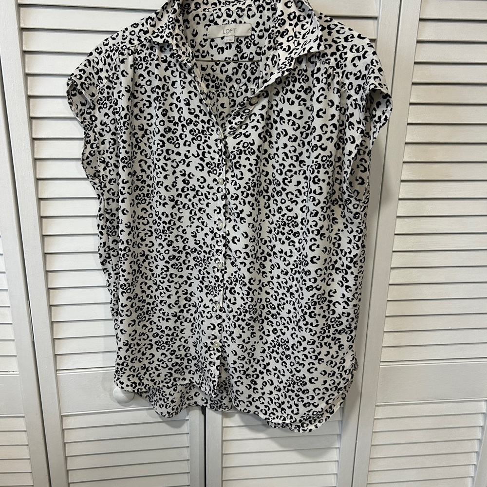 LOFT Black and White Leopard Print Button Down Shirt